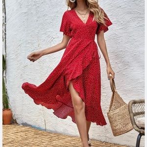 Rihoas Polka Dot Ruffle Wrap Dress - Size L / like new!
